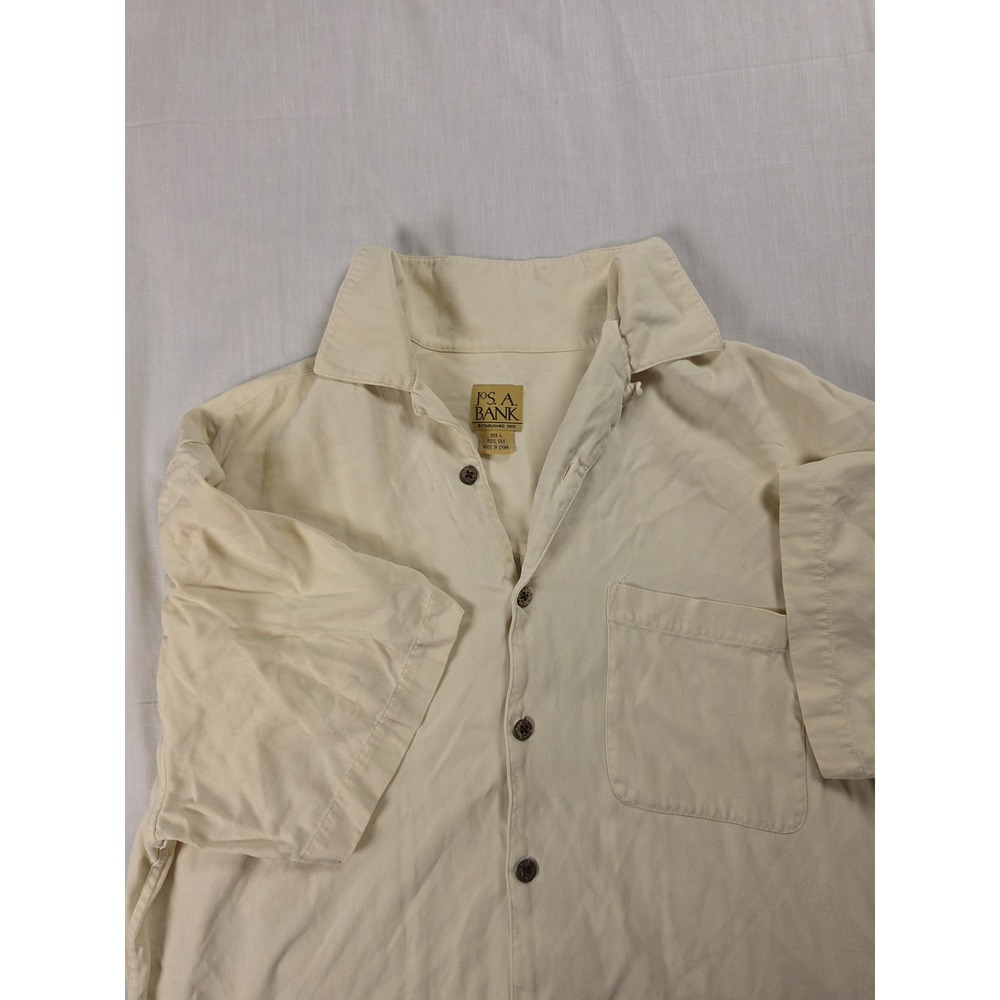 Jos. A. Bank Shirt Mens Large White 100% Silk Short Sleeve Camp Button Up Casual